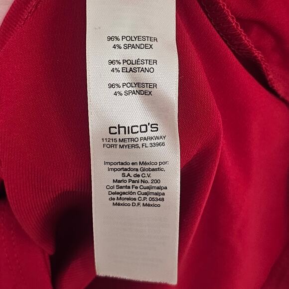 Chicos Red Tie-Front Detail V-Neckline 3/4 Sleeves Draped Silhouette Chic Casual - Picture 3 of 8
